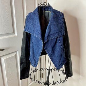Denim Moto Jacket/Blazer With Leather Sleeves